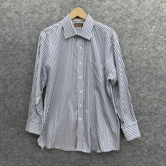 Michael Kors Men's Button Up Dress Shirt 16.5 32/33 Large 100% Cotton Blue White - Picture 1 of 10